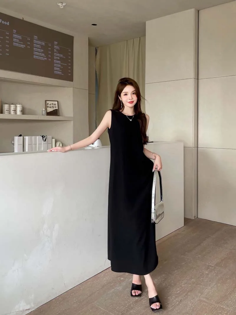 

Korean Luxury Style Fashion Casual Trend Temperament Reducing Age and Slimming Round Neck Sleeveless Tank Top Dress