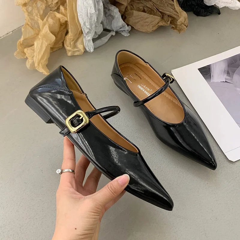 Fashion Buckle Strap Women Mary Janes Flats Shoes Female Shallow Footwear Comfortable Daily Pointed Toe Ladies Flats With Shoes 3
