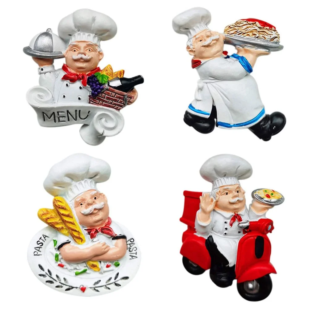 

New Italian Fat Chef Fridge Magnets Set of 4, Cute Chef Figurine Statue Decorations for Home Kitchen Restaurant