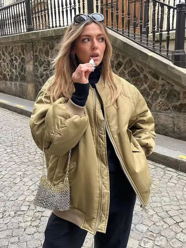 2025 Women Bomber Jacket Autumn Winter Women's Fashion Oversize Loose Coat Long Sleeve Zipper Streetwear Casual New Jackets