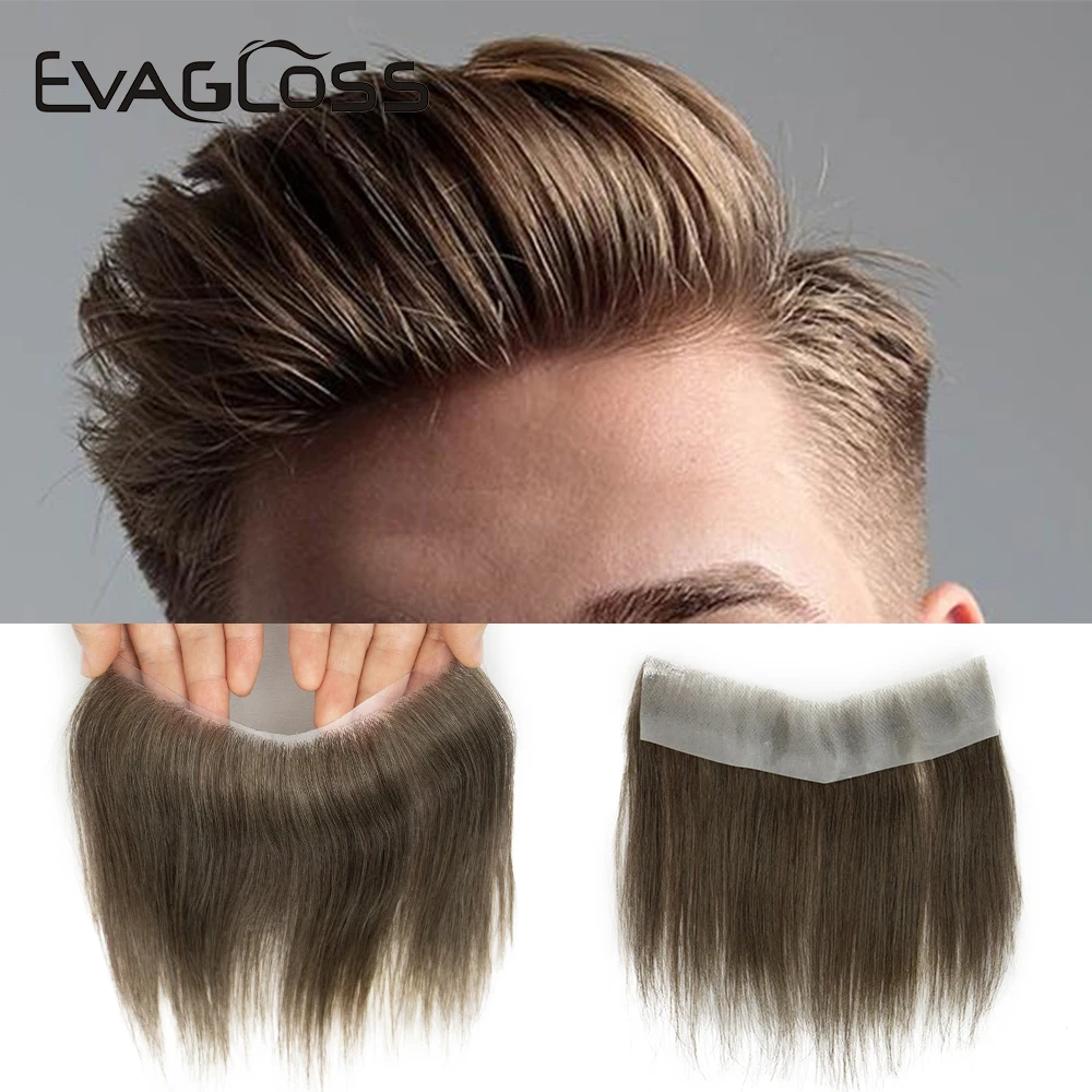 

Invisible Straight Frontal Hairline Man Toupee V Loop Human Hair Forehead Hairline Patch Thin Skin PU Men's Capillary Prosthesis