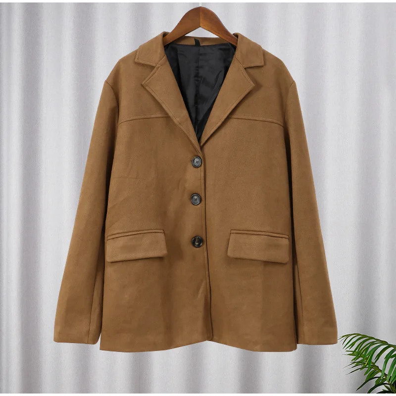 Vintage Fashion Pocket Jackets For Women Winter High Street Lapel Elegant Solid Commute Winter Outwear Ladies Coat