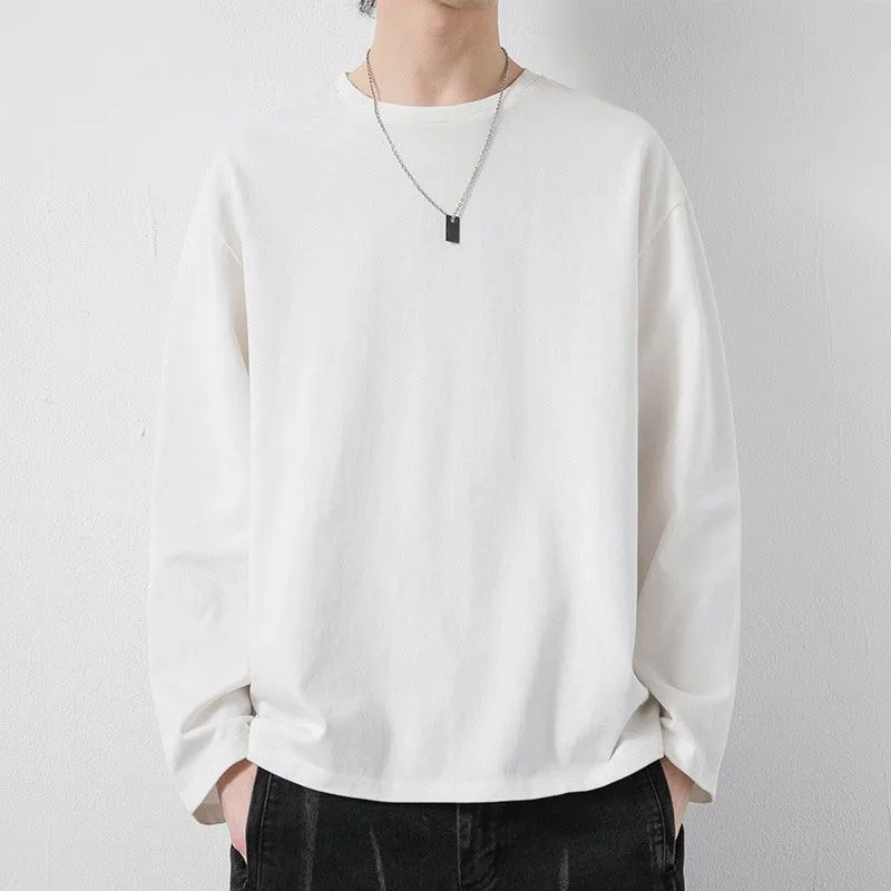 

Spring New Solid Color Long Sleeve Tops 2024 Man Round Neck Harajuku Motion Pullovers Male Korean Style Cotton Casual T-shirt
