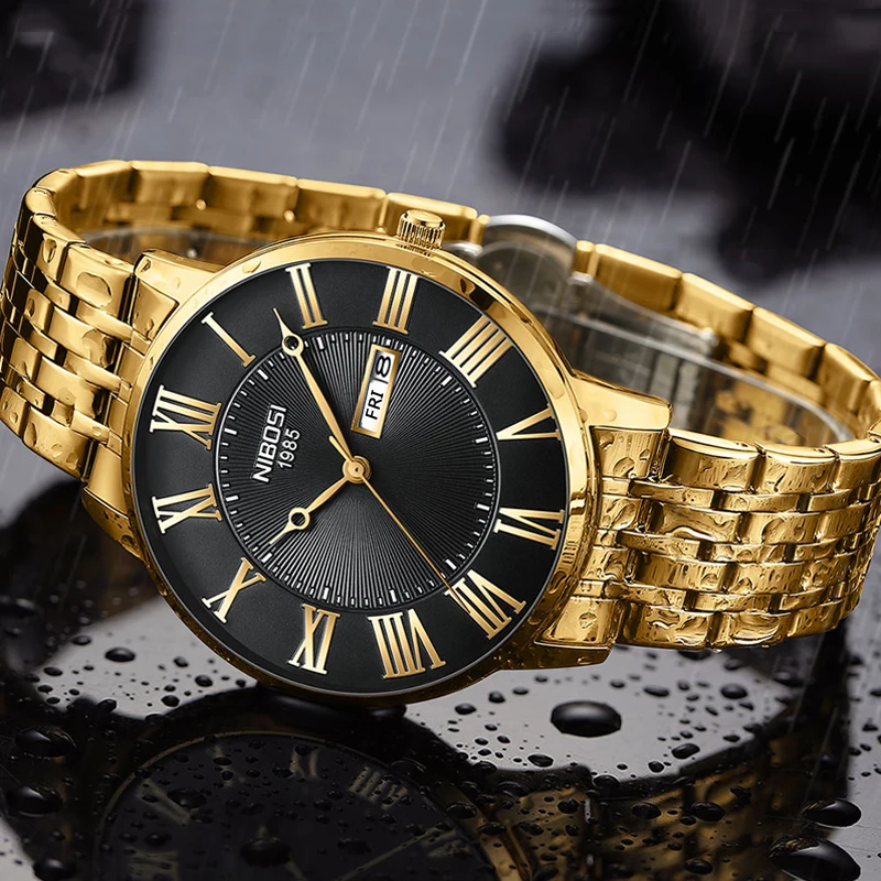 NIBOSI New Fashion Mens Watches Top Brand Luxury Stainless Steel Waterproof Quartz Watch for Men Week Date Relogio Masculino