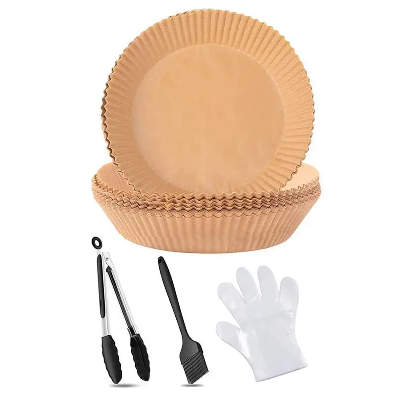 

Круглые антипригарные вкладыши для фритюрницы, 100 шт., бумажные вкладыши для отпаривателя с зажимной щеткой, 100 перчатки для жарки, маслостойкие и водонепроницаемые