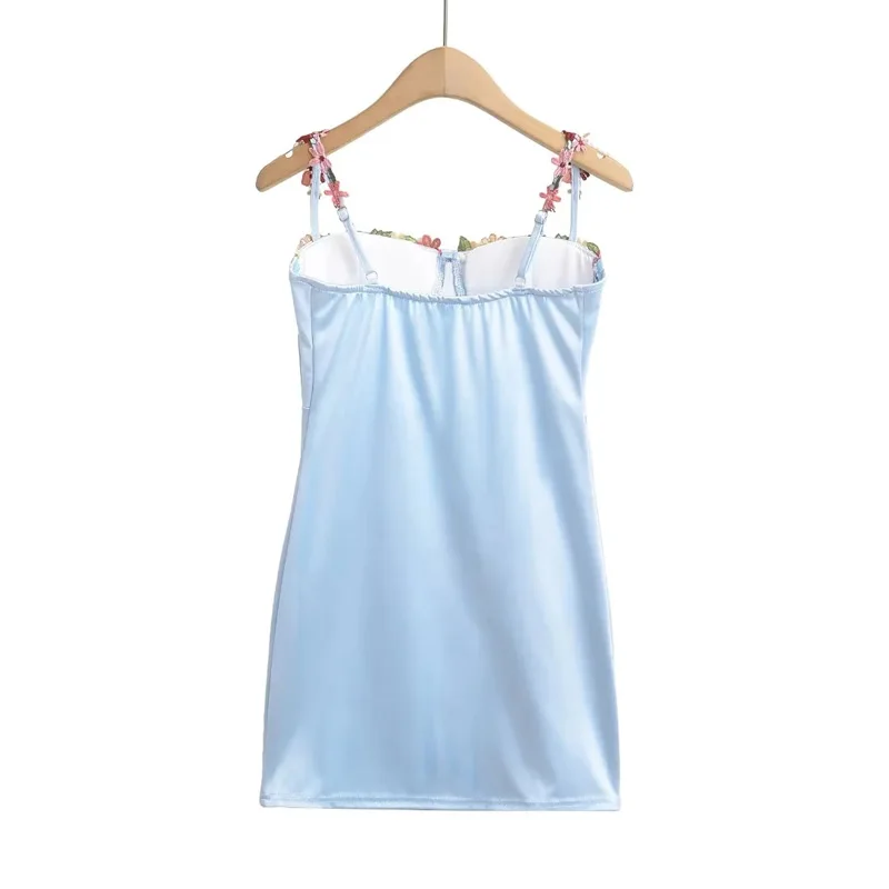 Women Blossom Embroidery Satin Bust Seaming Strappy Cami Mini Dress -  AliExpress 200000345