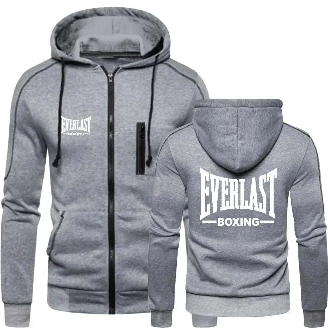 New EVERLAST Men's Autumn Winter Sportswear Simplicity Fashion zipper hoodie Solid Blazer Men's print Sportswear top Casual warm 6