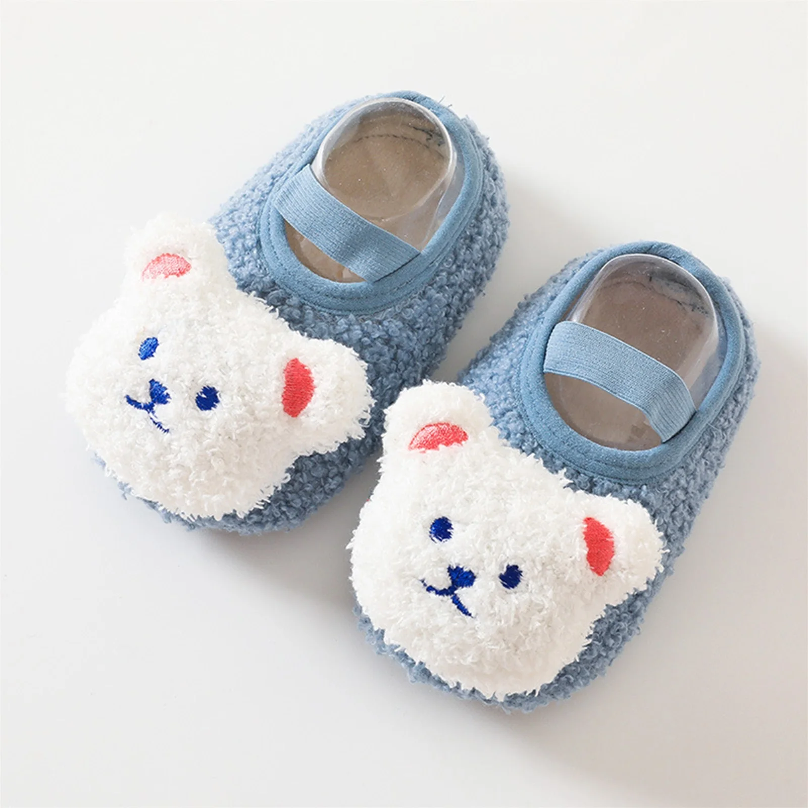 Baby Boys Girls Fuzzy Slipper Soft Bear Crib Floor Shoes Infant Winter Shoes Soft Sole Rubber Anti-slip Socks Newborn Foot Socks