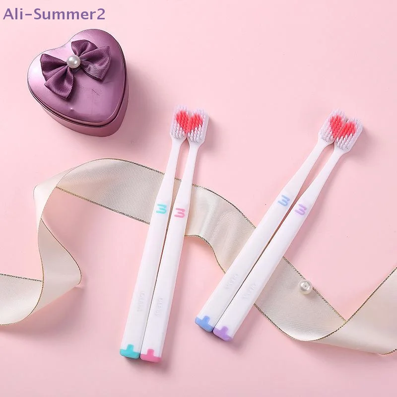 {Summer2} 2개입 부드러운 칫솔모 하트 커플 칫솔 치아 친환경 성인용 칫솔 치아 관리 여행 필수품
