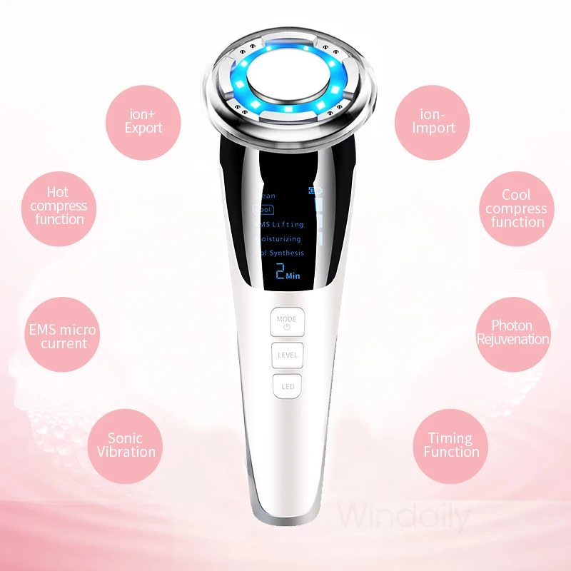 New 5 in 1 EMS Hot Cold Facial Massager LED Light Vibration Wrinkle Removal Skin Tightening Face Care Face Lifting Beauty Device