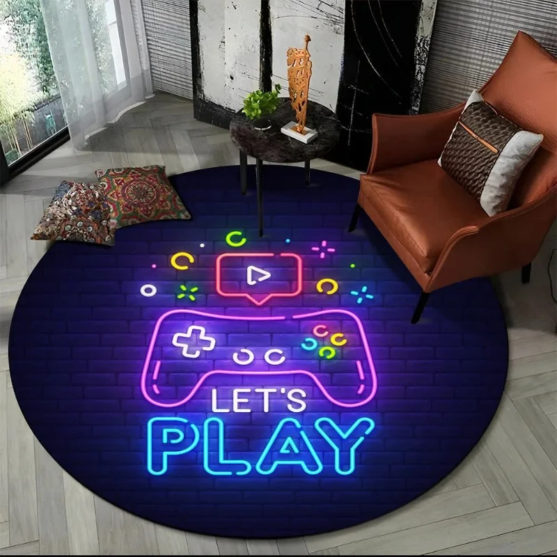 Game Controller Round Area Rug Cartoon Gamer Circle Carpet Rug Living Room Children's Bedroom Sofa Decor Non-slip Floor Mat