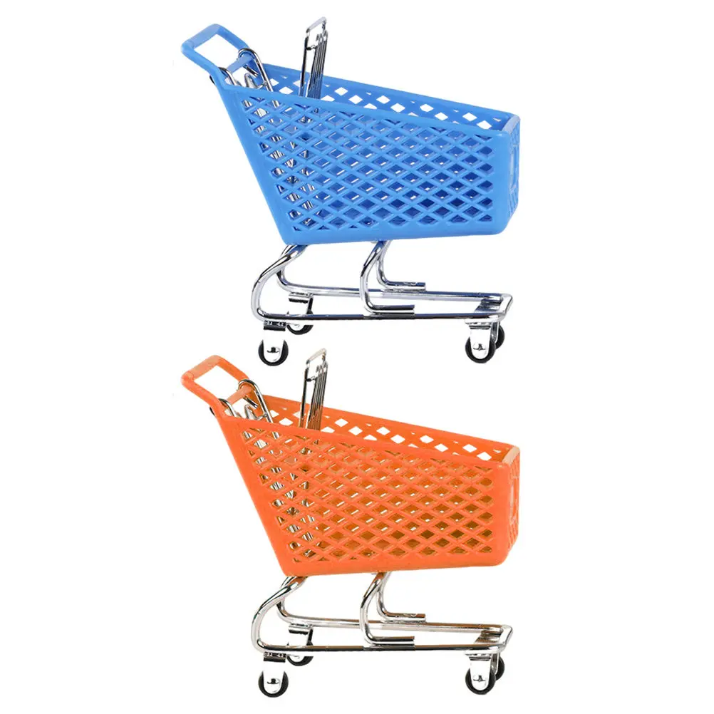 2Pcs 독특한 미니 데스크탑 장식품 쇼핑 카트 모양의 보관 바구니 작은 물건을 위한 컴팩트한 정리함 현대적인 책상 장식