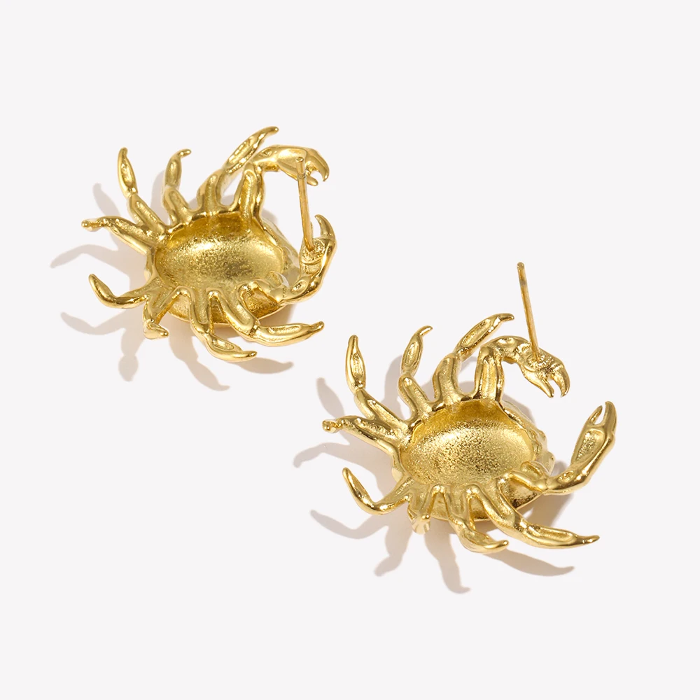 HZMAN Cute Crab Dangle Earrings - 14K Gold Plated, Cubic Zirconia, Ocean Theme Dainty Earrings For Women