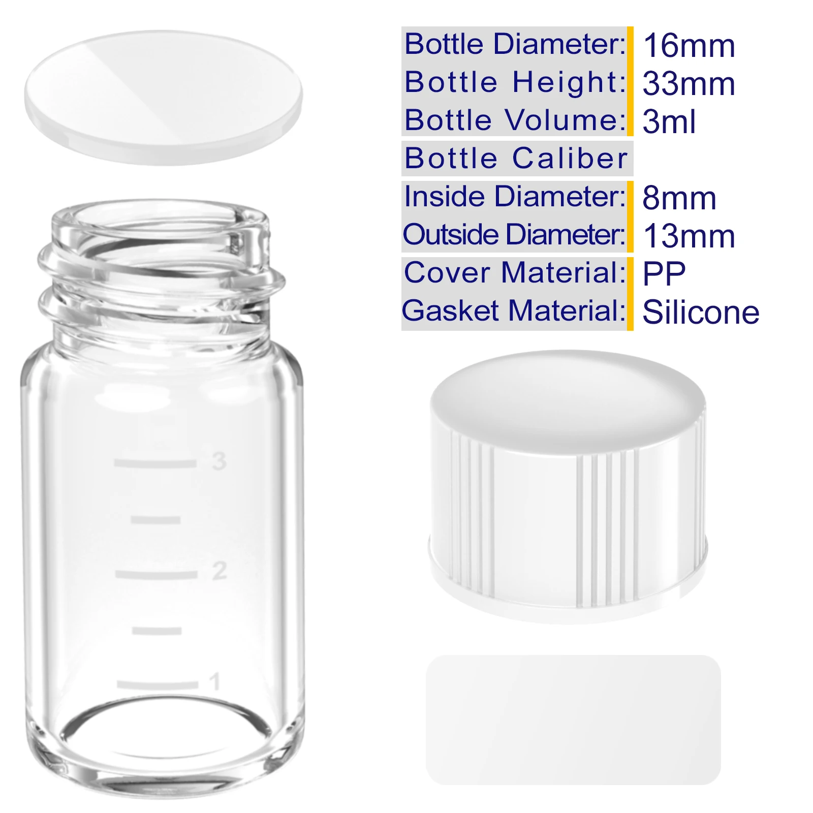 Sterile Glass Vials with Screw Cap and Graduation Leak Proof Great for Liquid Dividing,Powder Storage ,Pill Case,Clear