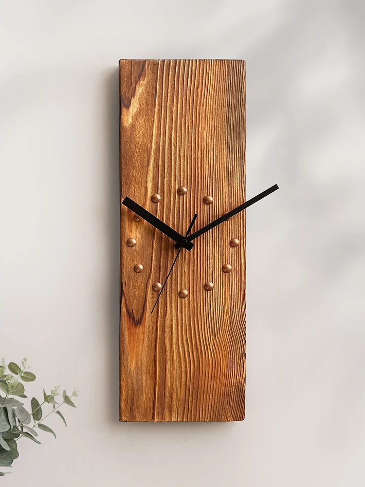 

Vintage solid wood rectangular wall clock, American style nostalgic decoration clock,silent clock, living room without punching