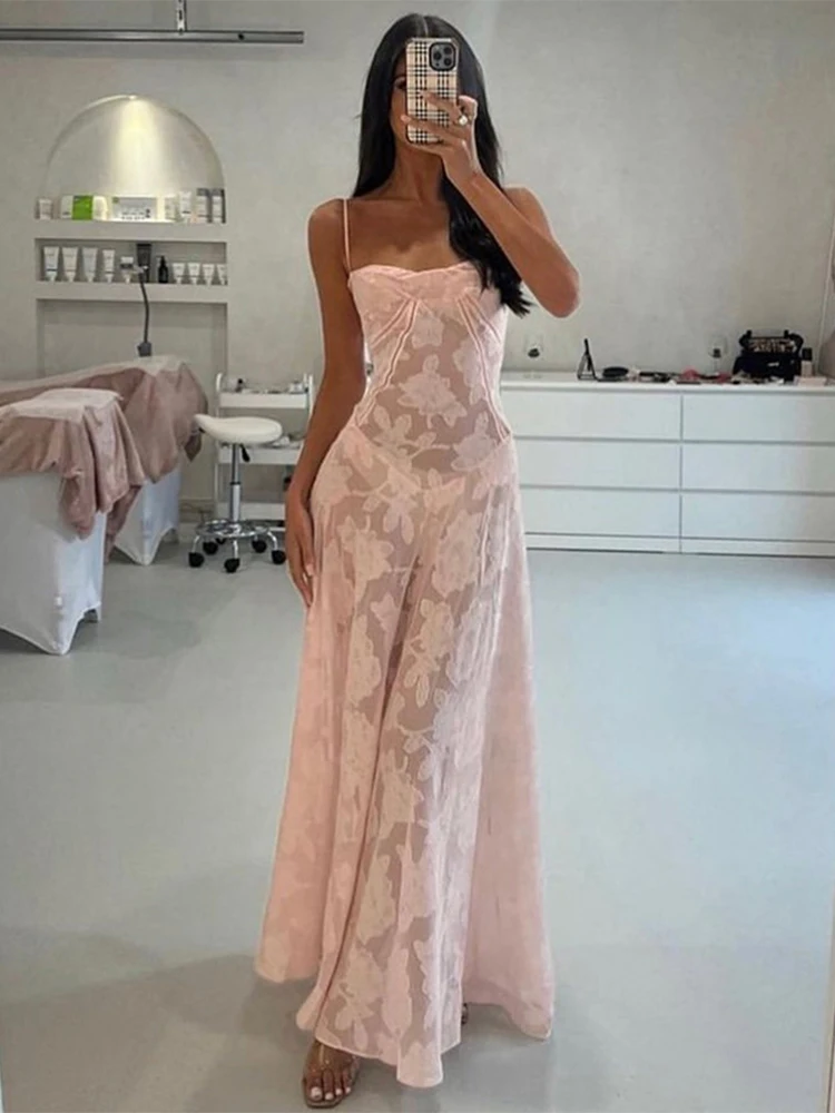 

New Chiffon Elegant Long Dress Women Spaghetti Strap 2024 Summer Dress A-line Bodycon Nightclub Sexy Party Sleepwear Dresses