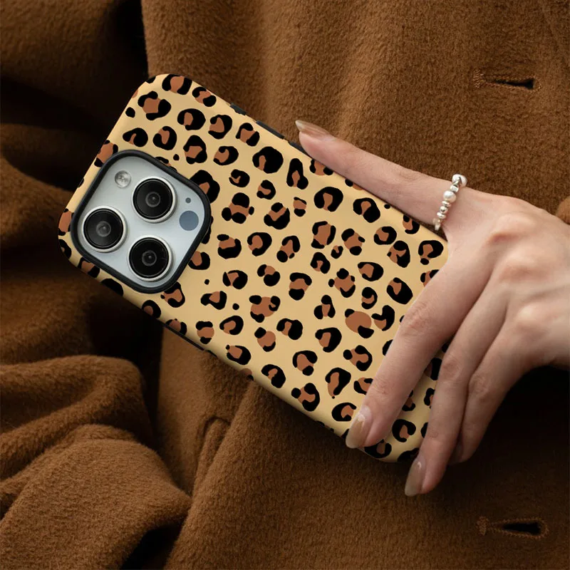 2-in-1 Sexy Leopard Print Phone Case with Protective Film