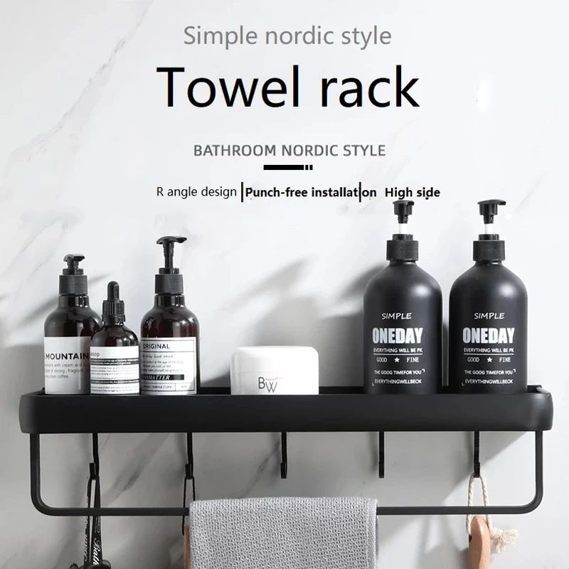 Free Drill Bathroom Shelf Black Shower Storage Rack Black Corner Shelves Wall Sticker Bathroom Accessories Toilet Shampoo Holder 2