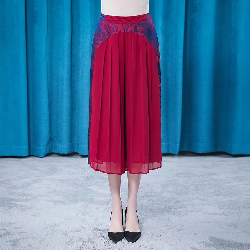 

Silk Yarn-dyed Jacquard Double-layer Georgette Stuffing Folding Pocket Fashion Casual Seven-point Wide Leg Pants Women KE360
