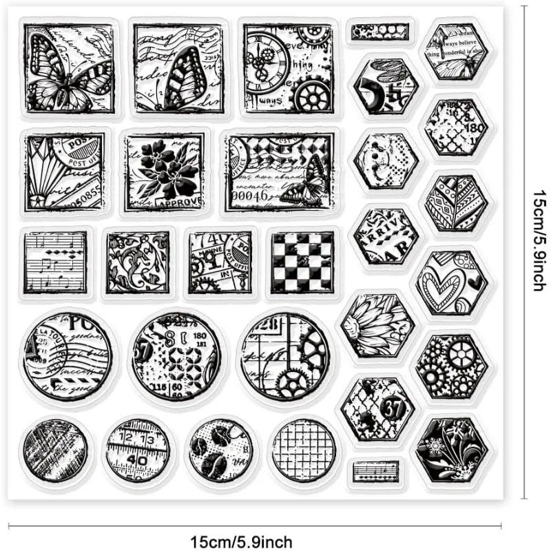 Vintage Label Clear Stamps 15x15cm Retro Flower Butterfly Postcard Embossing 1pc