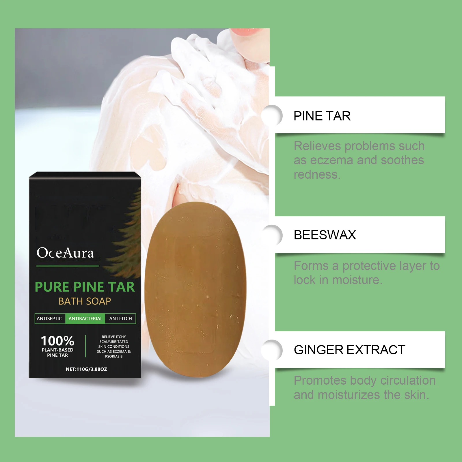 Description Picture 5 of itemOCEAURA Pure Pine Tar Bath Soap Long-term Use Can Significantly Improve Skin Texture Restore Skin's Luster 3.88 oz
