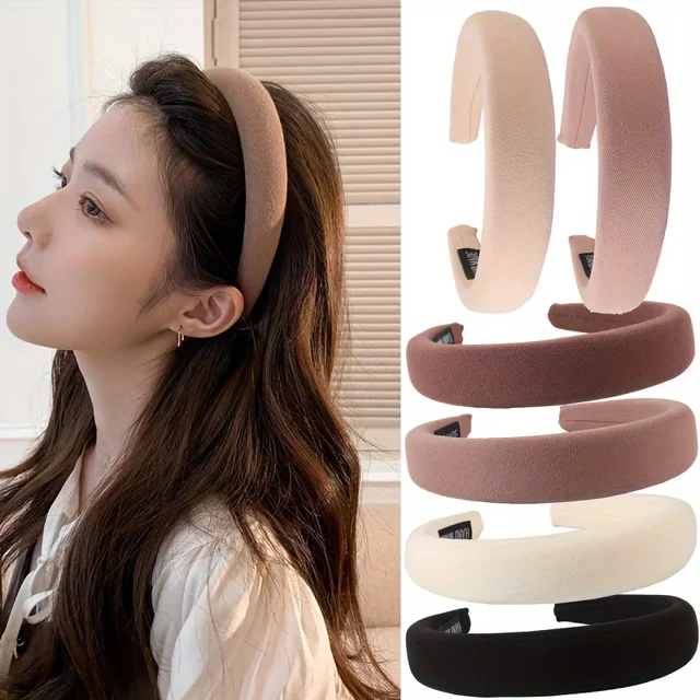 Wild Solid Color Sponge Headband for Women Fashion Girl Wash Face Wide Edge Simple Hair Band 1