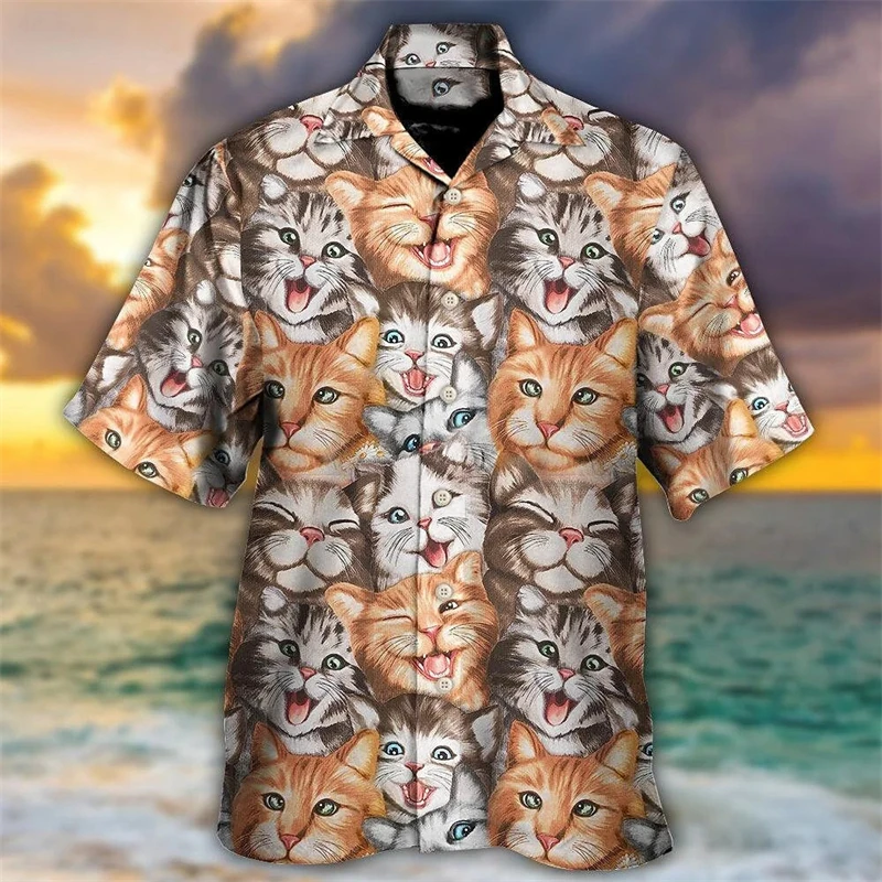 thumbnail image 1 of Camisa hawaiana divertida para hombre, sudadera playera con estampado de gato y música en 3D, camisa de manga corta de diseñador callejero, ropa para hombre de alta calidad, 1 of 5