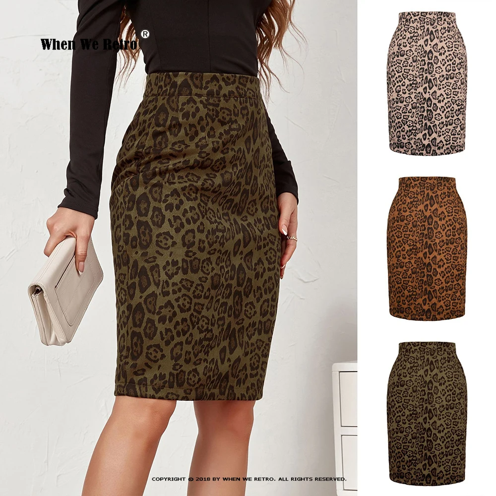 

2022 Vintage Leopard Skirt High Waist Slim Pencil Skirt For Women Elegant Faux Suede Autumn Winter Faldas Mujer Moda VD3411