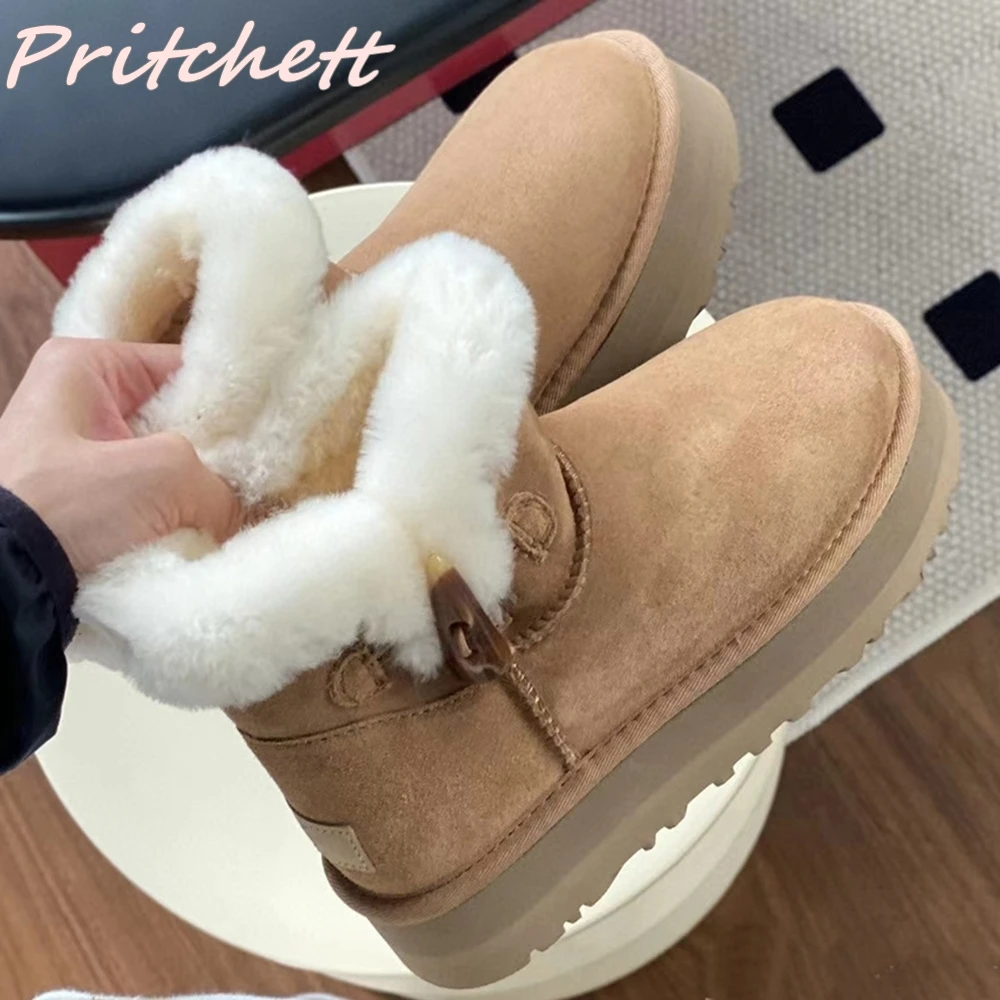 

Velvet Thickened Horn Buckle Snow Boots Winter Warm Women Ankle Boots Classic Casual Winter Fashion Thick Sole Short Boots