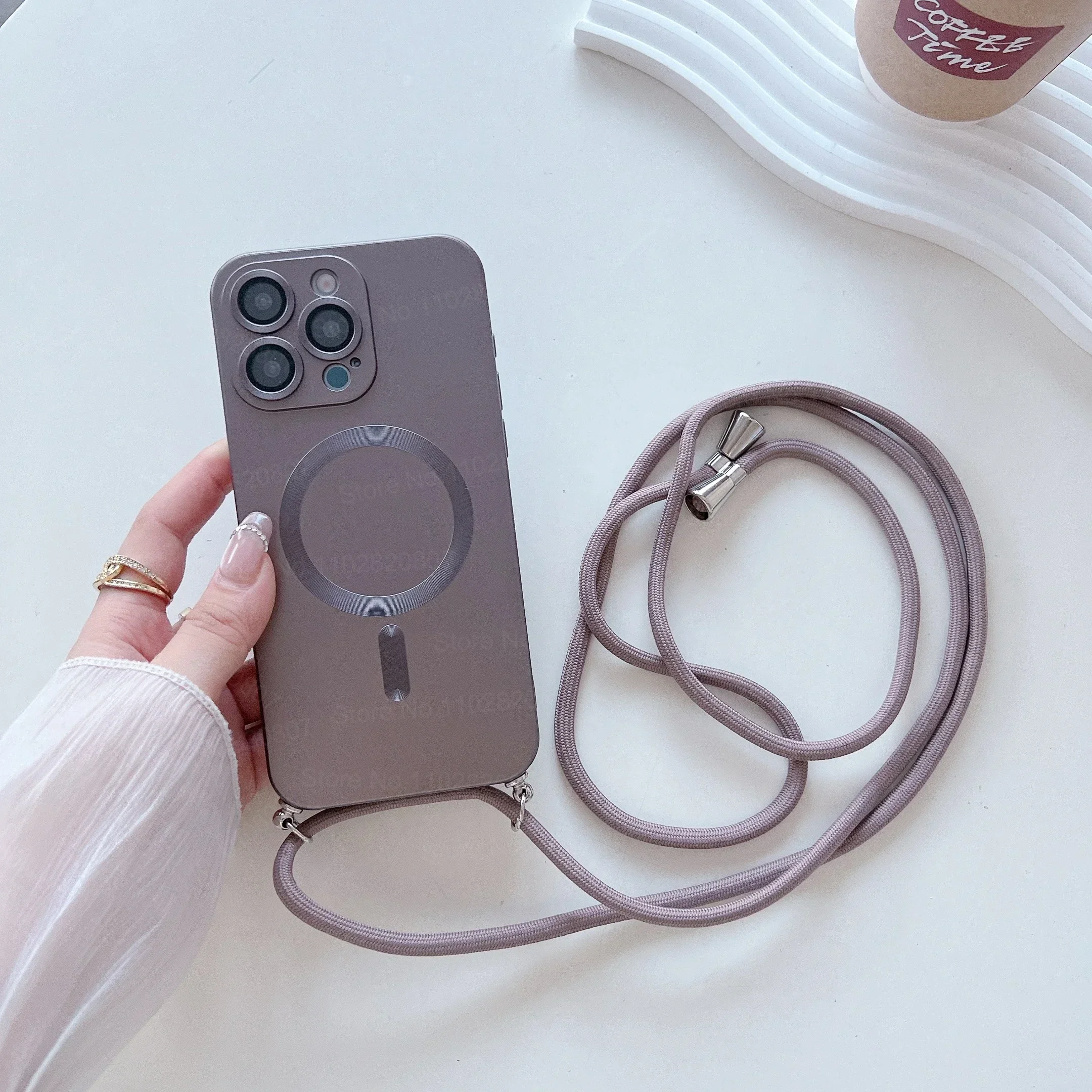 Magnetic Crossbody Shockproof Phone Case with Matte Finish and Lanyard Strap