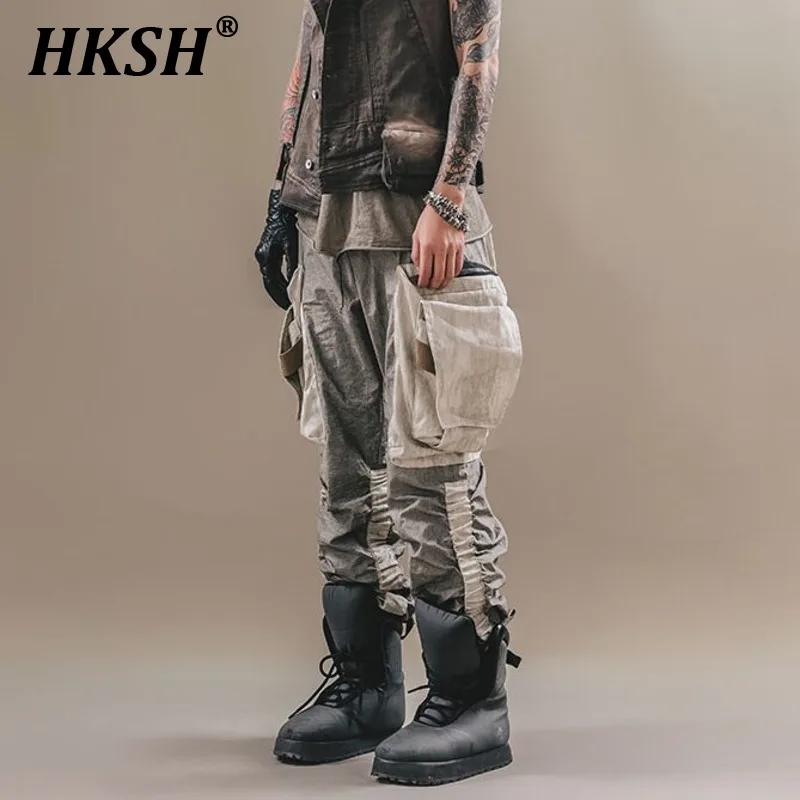 Hksh Men'S Dark Doomsday Tactical Multi Tasche Waste Land Tuta Vintage Craft Pieghevole Impilabile Tie Foot Cargo Pants Hk0119