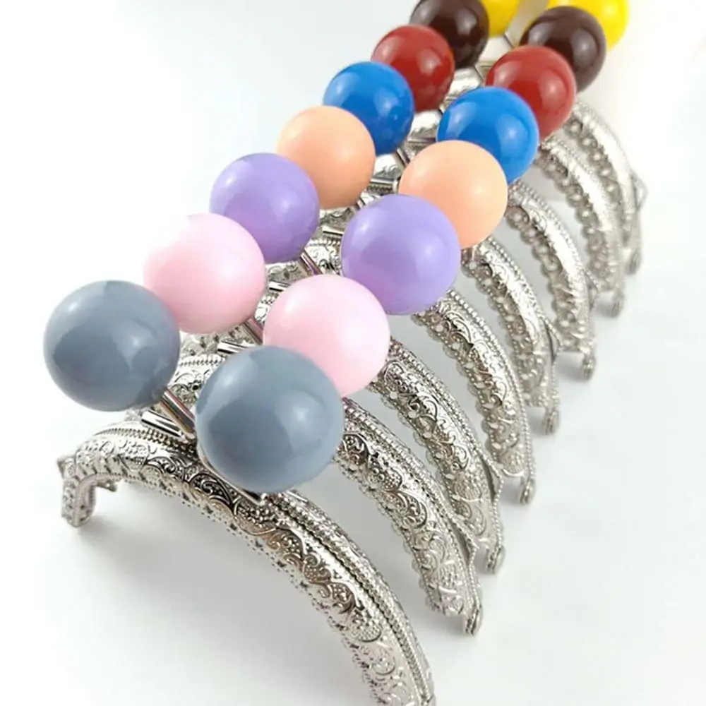 8.5/10.5cm Candy Color Beads Silver Metal Purse Frame Handle for Clutch Bag Handbag Accessories Making Kiss Clasp Lock