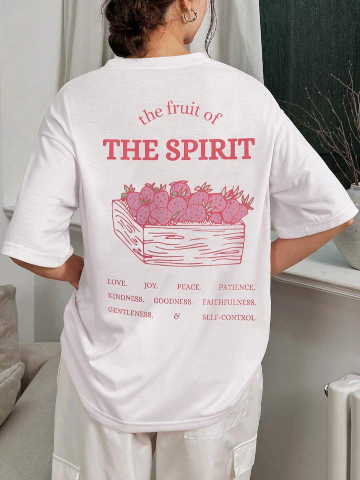 The Fruit Of The Spirit Stawberry Print T Shirts Women Summer Soft T-Shirt Hip Hop O-Neck Tops Casual Cotton Short Sleeve
