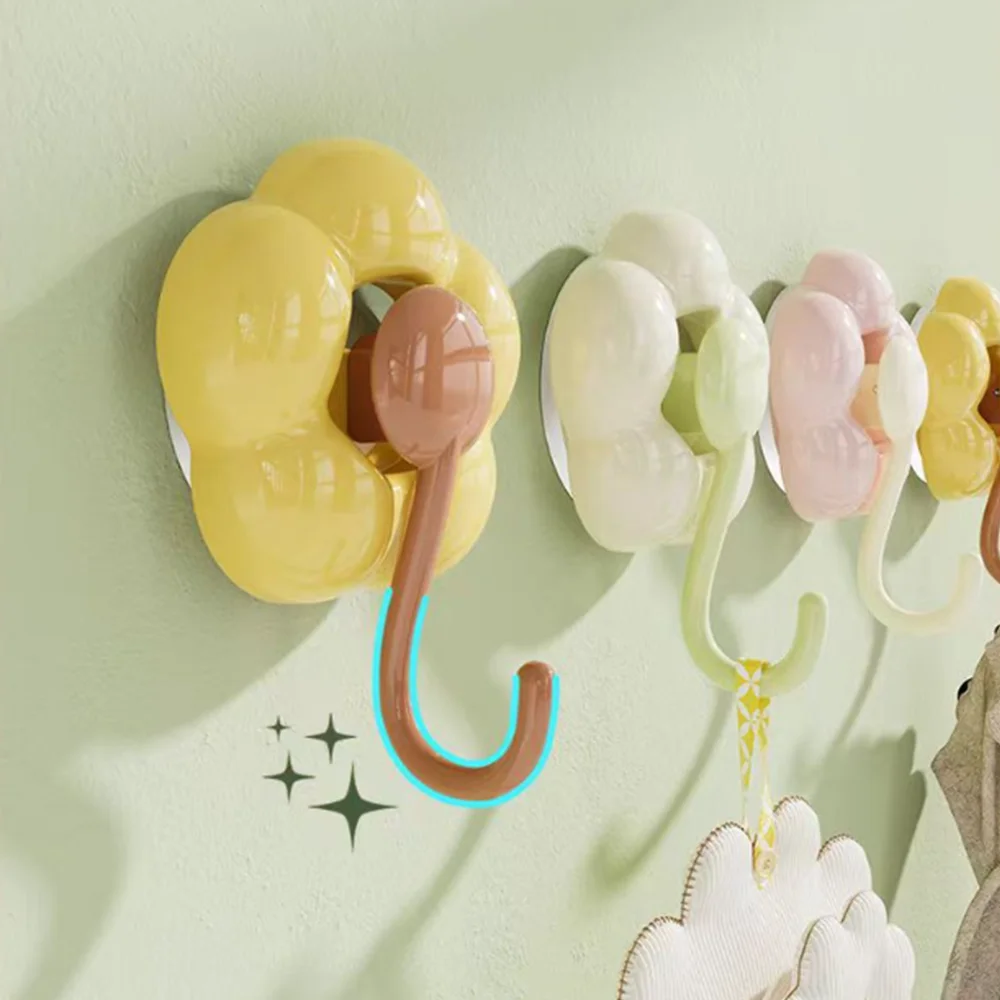 1pc yellow/pink/green flower suction cup hook, no punching and no marks, suitable for behind the bathroom door in the bathroom