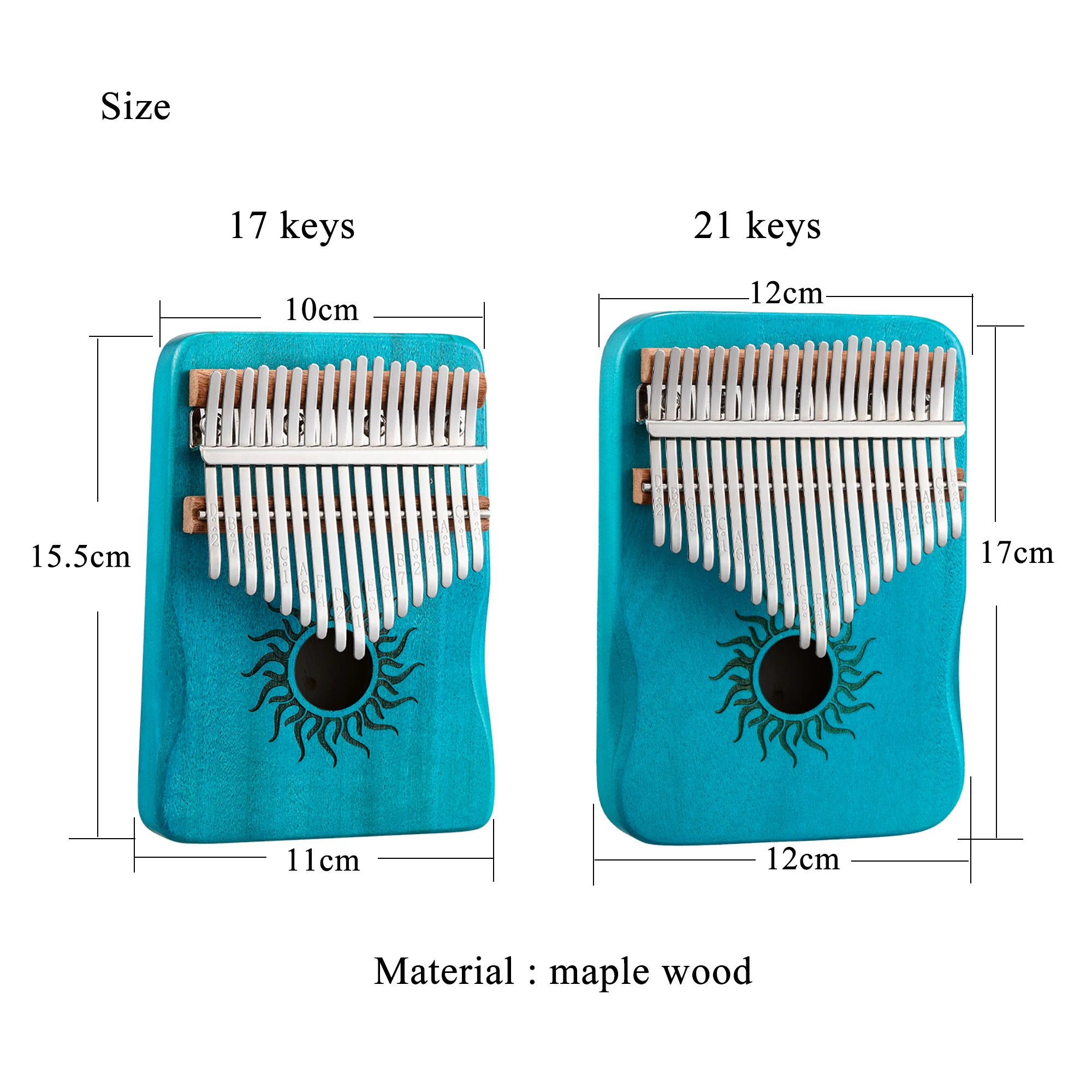 Hluru Kalimba de 21 teclas, instrumento Musical de madera de arce completo, 17 teclas con agujero de sonido Mbira para principiantes