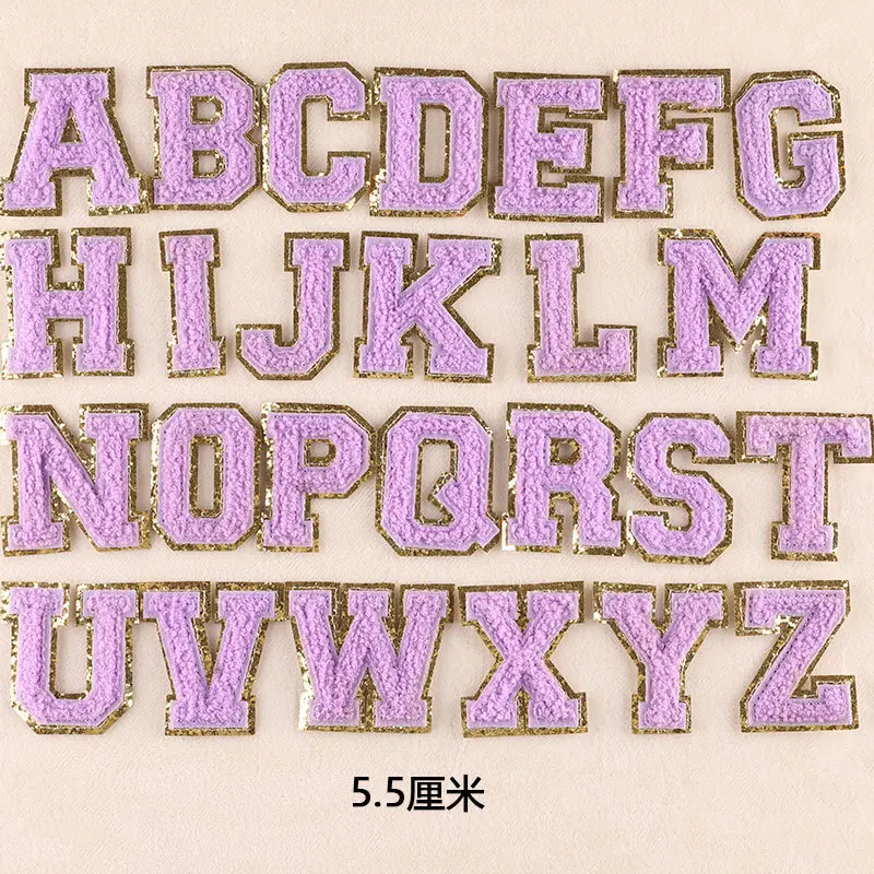 5.5CM Chenille Letter Patches Iron on For Cloth Towel Embroidered Felt Alphabet Sequins Heat-adhesive Applique for DIY Accessory chenille sticker patch
