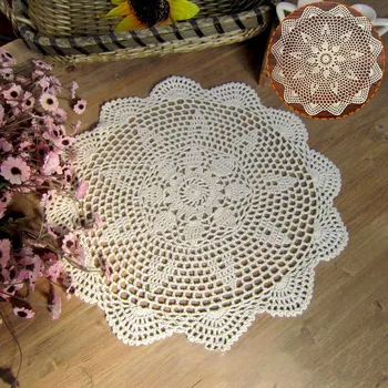 Vintage Round Lace Table Cloth Flower Tablecloth Handmade Cotton Doily Mats Home Decor White/Beige 40cm Diameter
