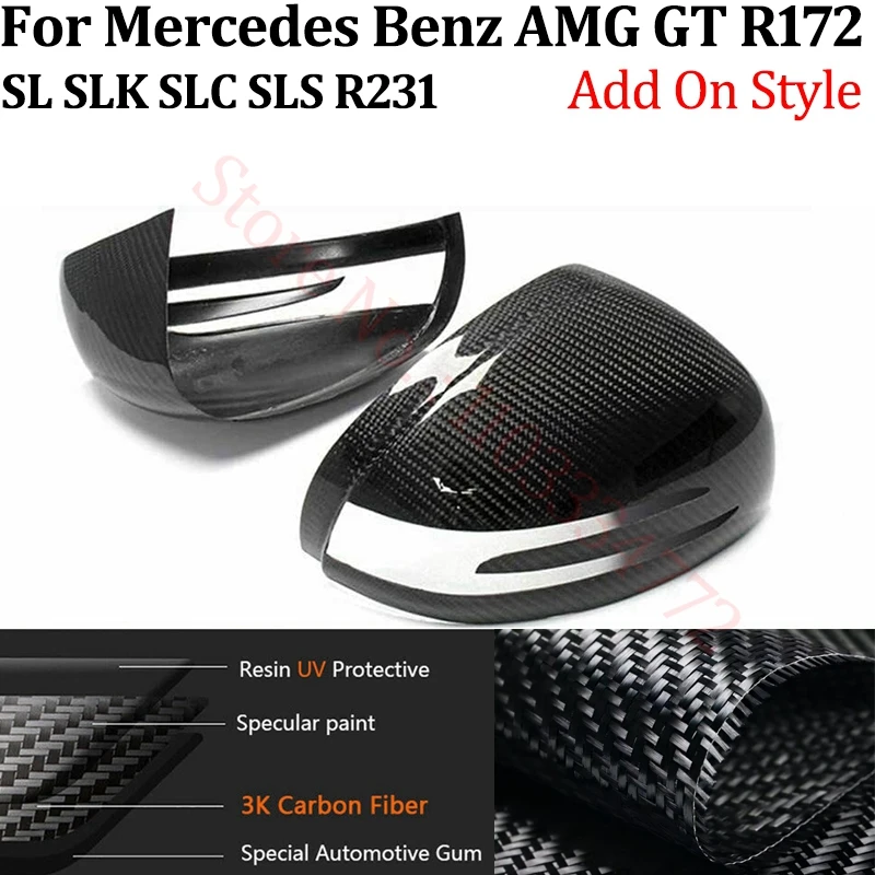 

Rearview Mirror Cover For Mercedes Benz AMG GT 2D C190 SLK SLC R172 SL R231 SLS C197 2011-22 Real Carbon Fiber Side Mirror Shell