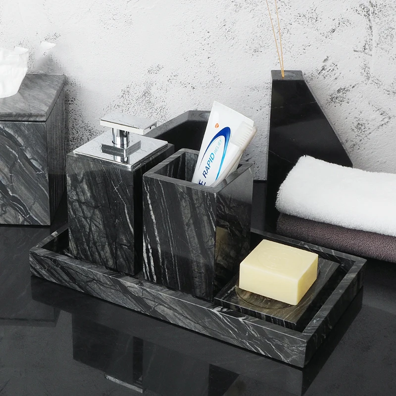 Modern Black Marble 5 Piece Bathroom Accessories Set Stone from China 