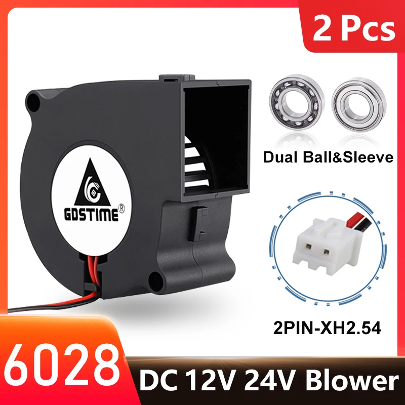 

2Pcs Gdstime DC 12V 2Pin 6cm 60mm 60x28mm 6028 Centrifugal Exhaust Cooling Blower Fan Sleeve Bearing Turbo Blower Cooler 4800RPM