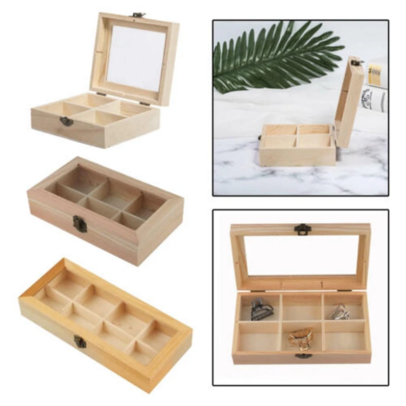 Display Cabinet Wooden Tea Coffee Rack Storage Box 8Compartment Wood + Glass 1 PCS 2