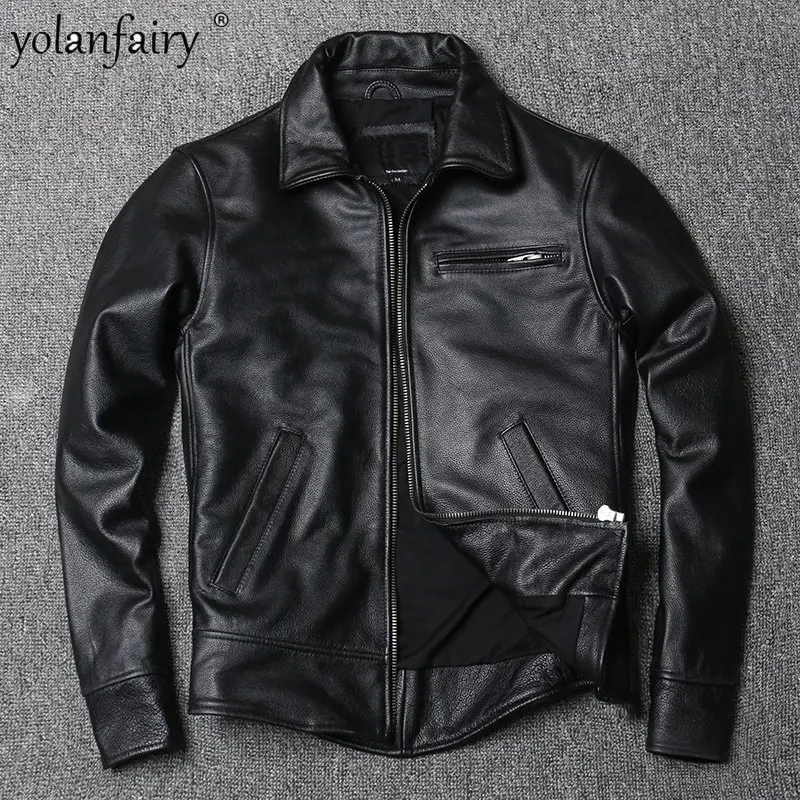

6XL Swallowtail Genuine Leather Clothes for Men Lapel Short Slim Real Leather Jacket Top Layer Cowhide Coat Spring Fall FCY4249