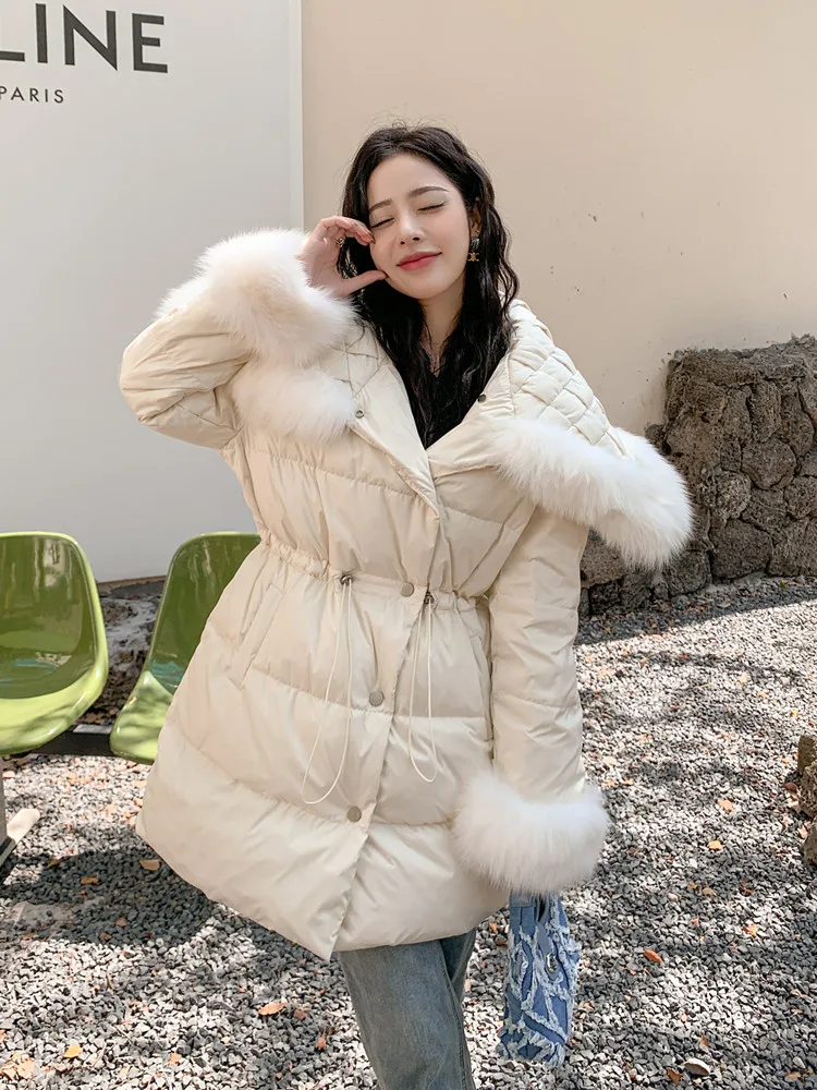 Jacket Winter Dress Up For Women New Fashion Winter Natural Fox Fur Collar Coats  Women Goose