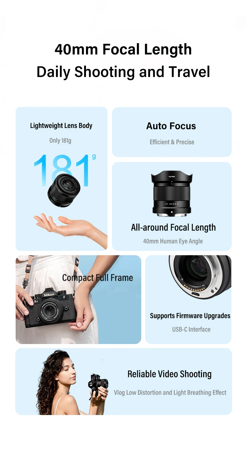 40mm F2.5 Air AF Full Frame Prime Portrait Lens for for Sony E zve10 II a7iv Fuj