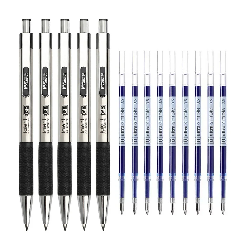Gel Pens Metal Sign Pens Retractable Gel Pens Ballpoint Pen Retractable Stainless Steel Ballpoint Gel Pens 0.5mm Fine Point Bullet Tip Black Blue ink Refill Smooth Writing Grip Signing Pen