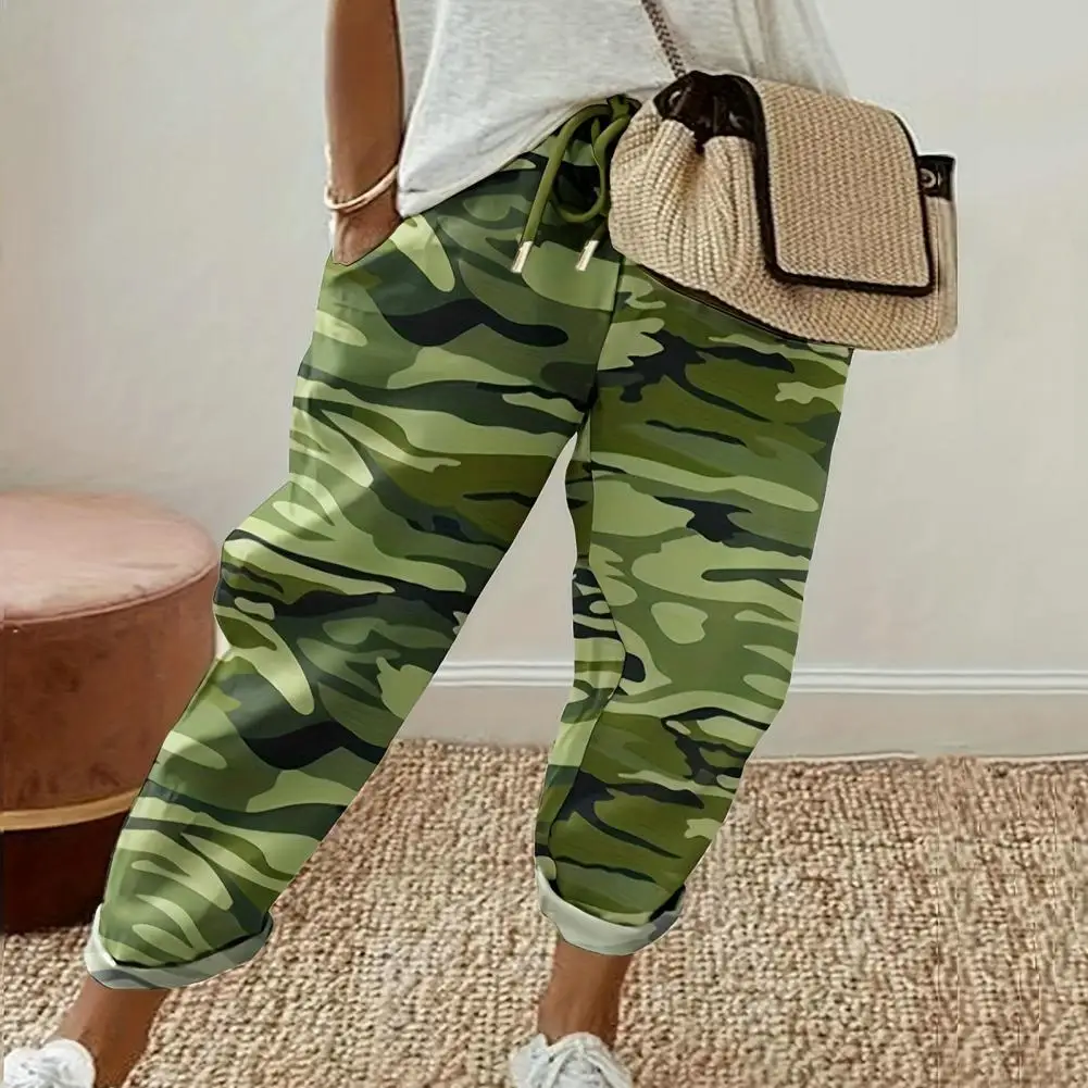

Comfortable Women Trousers Camouflage Rainbow Flower Print Sport Trousers Stylish Women's Straight-leg Pants with Elastic Waist