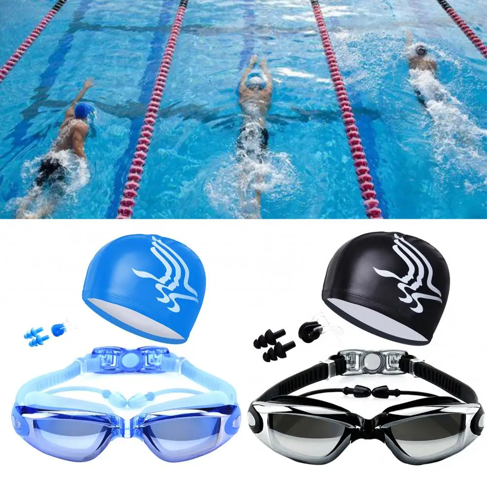 

Swim Goggles With Hat Ear Plug Nose Clip Suit Anti-fog UV Protection Comfortable Adjustable Waterproof Swim Glasses 수경모