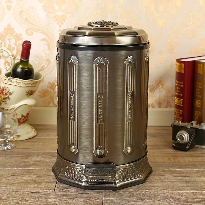 

Europe bronze color garbage bag holder metal trash bin waste bin with foot pedal garbage bin basket trash home decor LJT002E