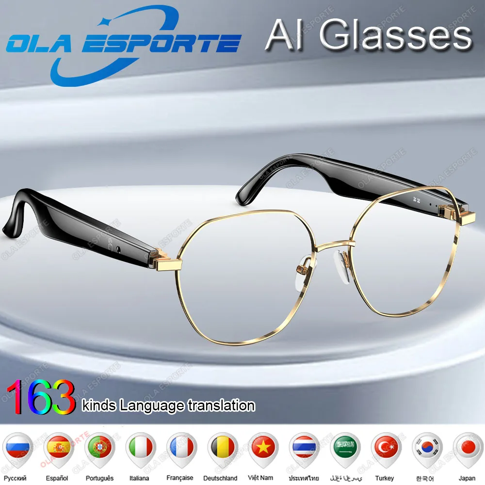 Smart Glasses 163 Online Language AI Automatic Dialogue Translation Bluetooth Glasses with Speaker, Sports UV Protection Travel