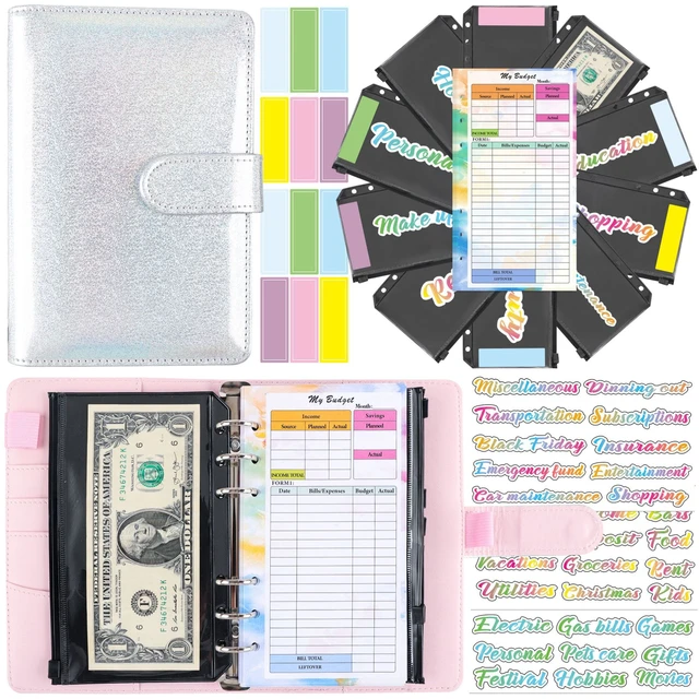 Carpeta de presupuesto, organizador de dinero en efectivo, sobres de cuero  A6, carpeta de presupuesto con sobres con cremallera (púrpura)